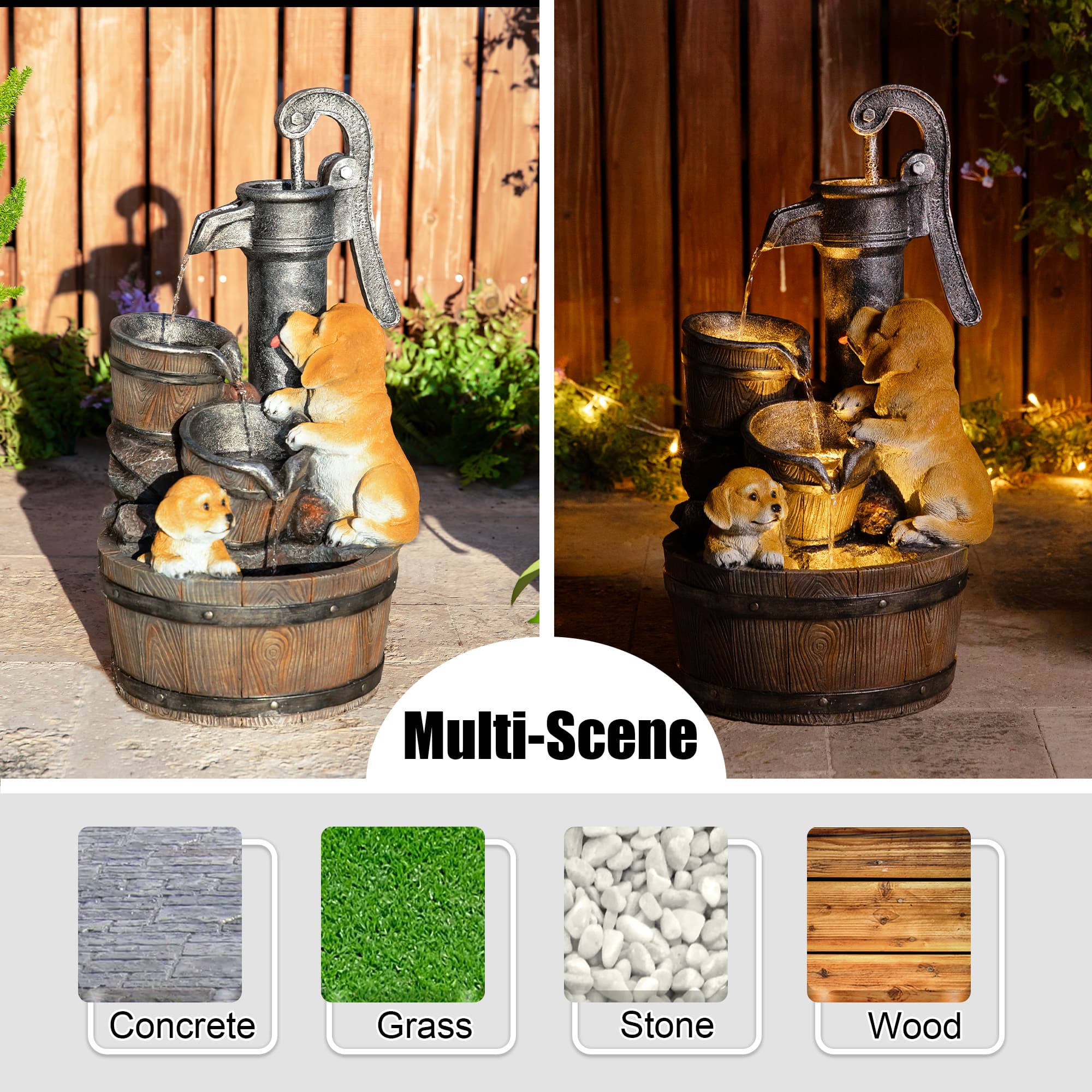 Glitzhome® 23.75" LED Dog Playing Outdoor Fountain